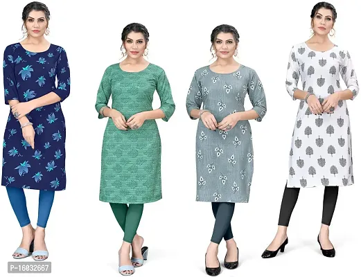 Stylish A-Line Multicoloured Printed Crepe Kurta Pack Of 4