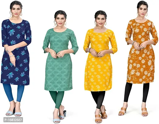 Stylish A-Line Multicoloured Printed Crepe Kurta Pack Of 4-thumb0