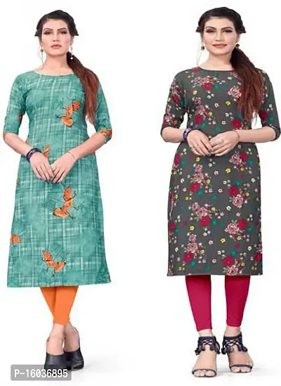 Stylish Printed Crepe Kurta For Women Pack Of 2