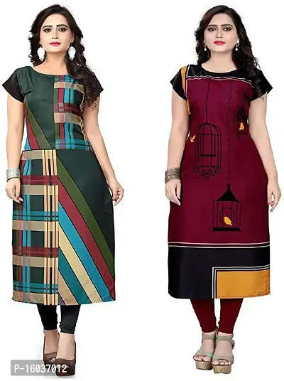 Stylish Printed Crepe Kurta For Women Pack Of 2