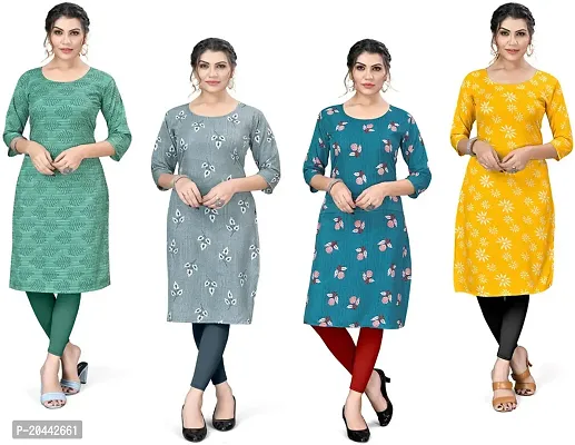 Stylish A-Line Printed Crepe Kurta Pack Of 4-thumb0