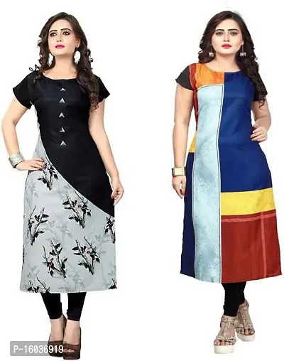 Stylish Colourblocked Crepe Kurta For Women Pack Of 2