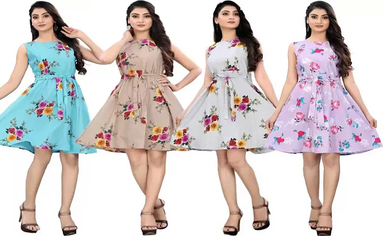 Stylish Fancy Crepe Dresses For Women Pack Of 4