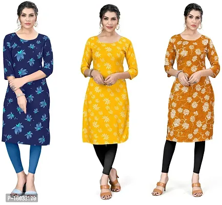 Stylish A-Line Multicoloured Printed Crepe Kurta Pack Of 3-thumb0