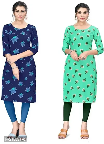 Stylish A-Line Multicoloured Printed Crepe Kurta Combo Of 2-thumb0