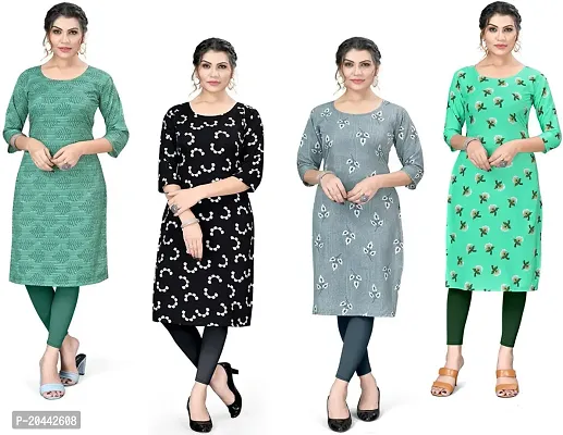 Stylish A-Line Printed Crepe Kurta Pack Of 4