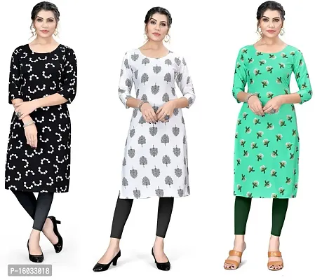 Stylish A-Line Multicoloured Printed Crepe Kurta Pack Of 3