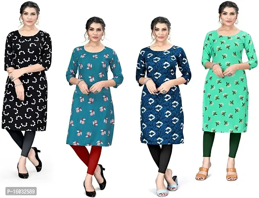 Stylish A-Line Multicoloured Printed Crepe Kurta Pack Of 4-thumb0