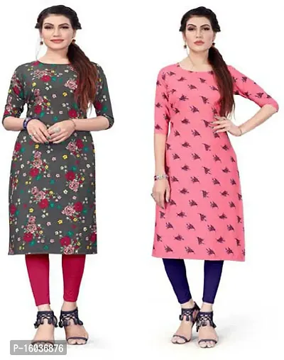 Stylish Printed Crepe Kurta For Women Pack Of 2