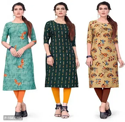 Stylish A-Line Multicoloured Printed Crepe Kurta Pack Of 3-thumb0