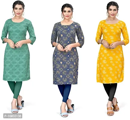 Stylish A-Line Multicoloured Printed Crepe Kurta Pack Of 3-thumb0