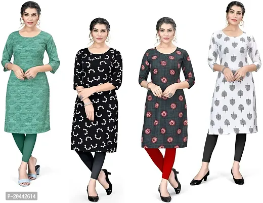 Stylish A-Line Printed Crepe Kurta Pack Of 4-thumb0