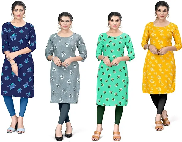 Stylish Straight Floral Print Crepe Kurta Pack Of 4