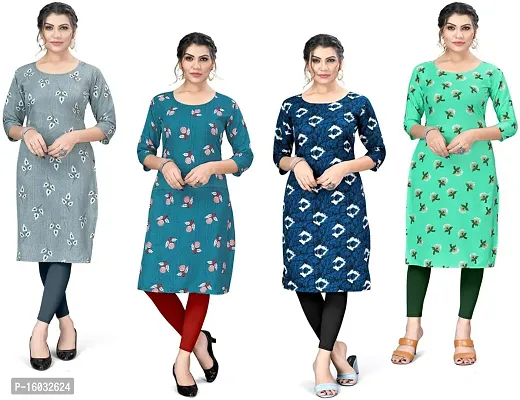 Stylish A-Line Multicoloured Printed Crepe Kurta Pack Of 4-thumb0