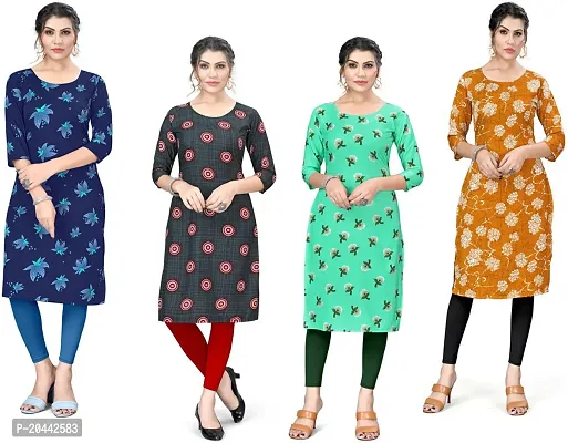 Stylish A-Line Printed Crepe Kurta Pack Of 4