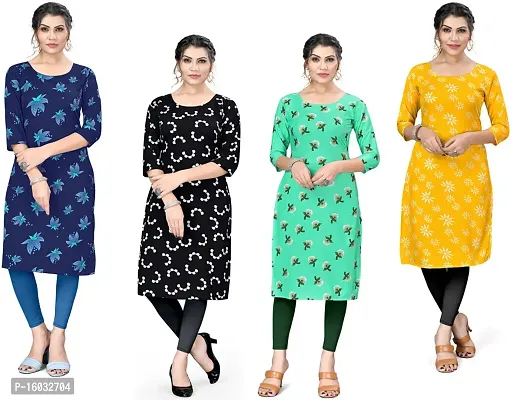 Stylish A-Line Multicoloured Printed Crepe Kurta Pack Of 4-thumb0