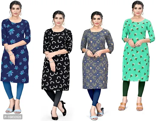 Stylish A-Line Multicoloured Printed Crepe Kurta Pack Of 4-thumb0