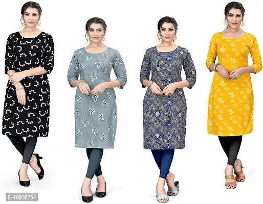 Stylish A-Line Multicoloured Printed Crepe Kurta Pack Of 4