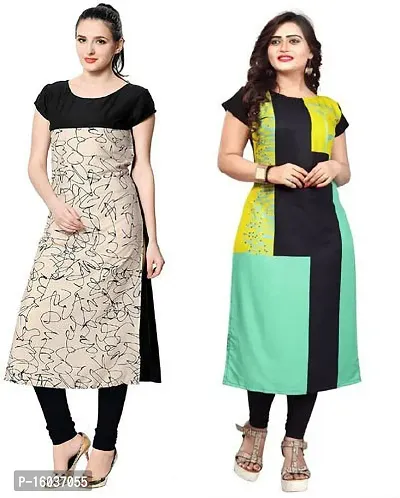 Stylish Printed Crepe Kurta For Women Pack Of 2