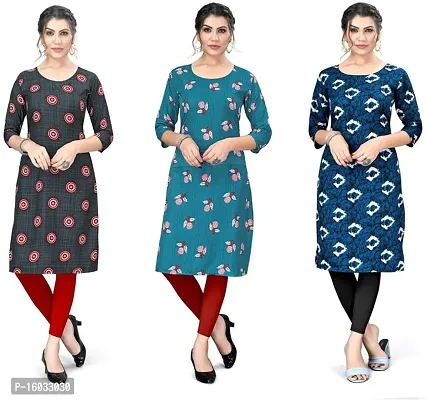 Stylish A-Line Multicoloured Printed Crepe Kurta Pack Of 3