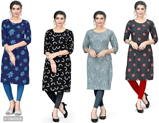 Stylish A-Line Multicoloured Printed Crepe Kurta Pack Of 4-thumb0