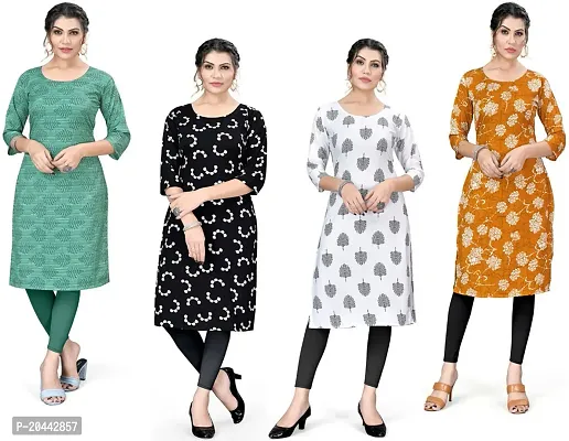 Stylish A-Line Printed Crepe Kurta Pack Of 4