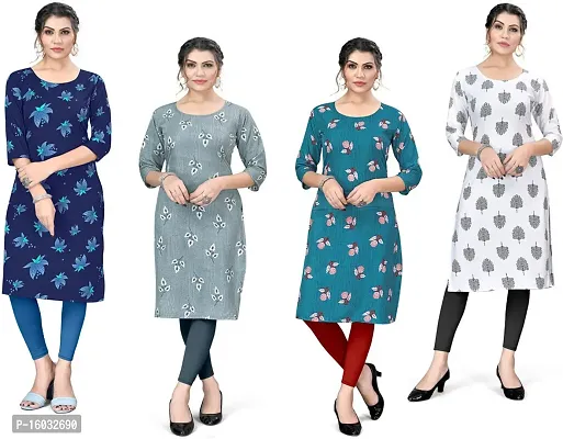 Stylish A-Line Multicoloured Printed Crepe Kurta Pack Of 4-thumb0