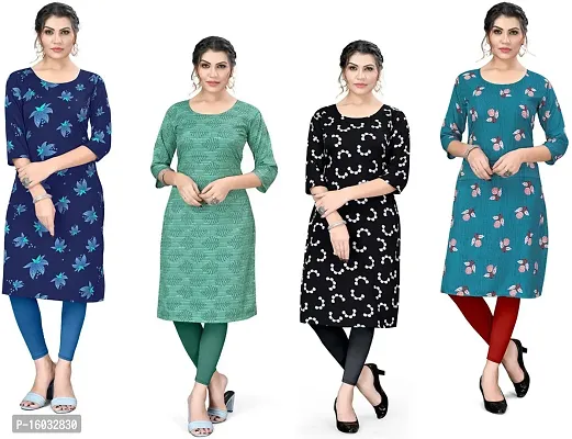 Stylish A-Line Multicoloured Printed Crepe Kurta Pack Of 4-thumb0