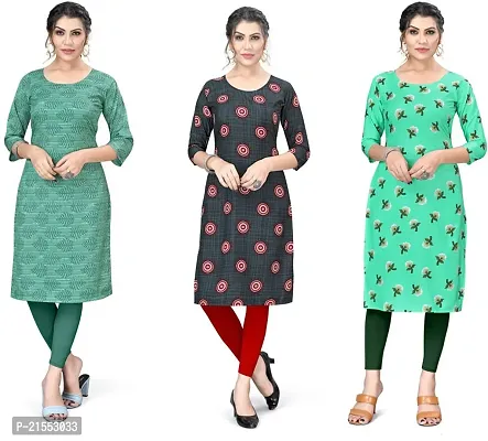 Stylish A-Line Multicoloured Printed Crepe Kurta Combo Of 3