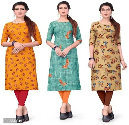 Stylish A-Line Multicoloured Printed Crepe Kurta Pack Of 3