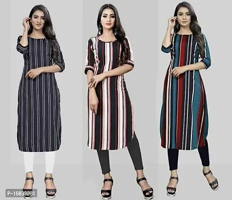 Stylish A-Line Multicoloured Striped Crepe Kurta Pack Of 3-thumb0