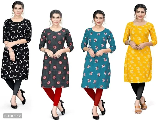 Stylish A-Line Multicoloured Printed Crepe Kurta Pack Of 4-thumb0