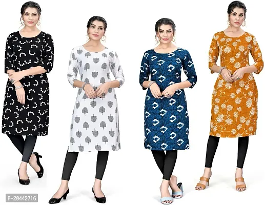 Stylish A-Line Printed Crepe Kurta Pack Of 4-thumb0