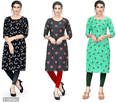 Stylish A-Line Multicoloured Printed Crepe Kurta Pack Of 3