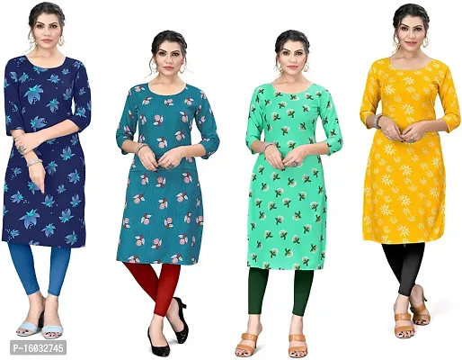 Stylish A-Line Multicoloured Printed Crepe Kurta Pack Of 4-thumb0