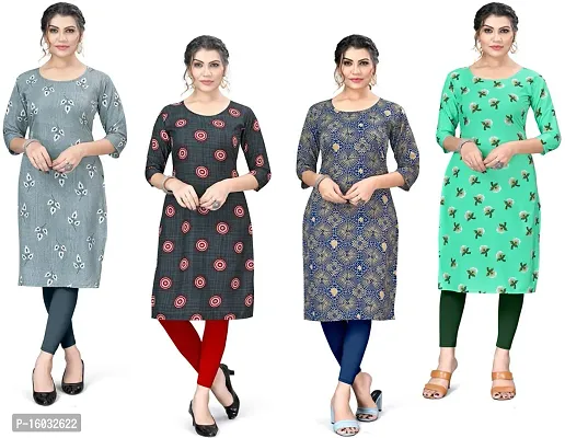 Stylish A-Line Multicoloured Printed Crepe Kurta Pack Of 4-thumb0