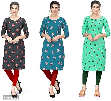 Stylish A-Line Multicoloured Printed Crepe Kurta Pack Of 3-thumb0