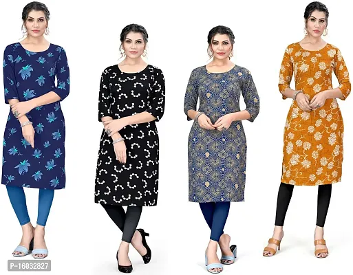 Stylish A-Line Multicoloured Printed Crepe Kurta Pack Of 4