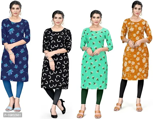 Stylish A-Line Multicoloured Printed Crepe Kurta Pack Of 4-thumb0