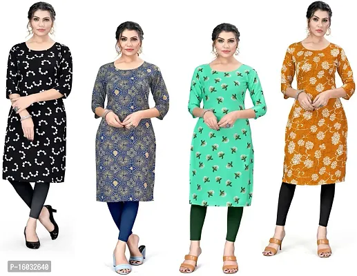 Stylish A-Line Multicoloured Printed Crepe Kurta Pack Of 4-thumb0