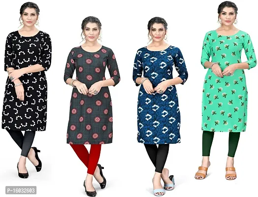 Stylish A-Line Multicoloured Printed Crepe Kurta Pack Of 4-thumb0