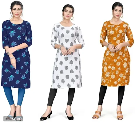 Stylish A-Line Multicoloured Printed Crepe Kurta Pack Of 3-thumb0