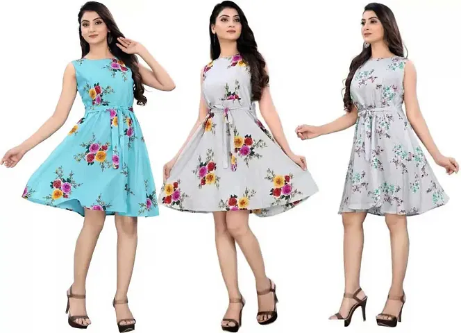 Stylish Fancy Crepe Dresses For Women Pack Of 3