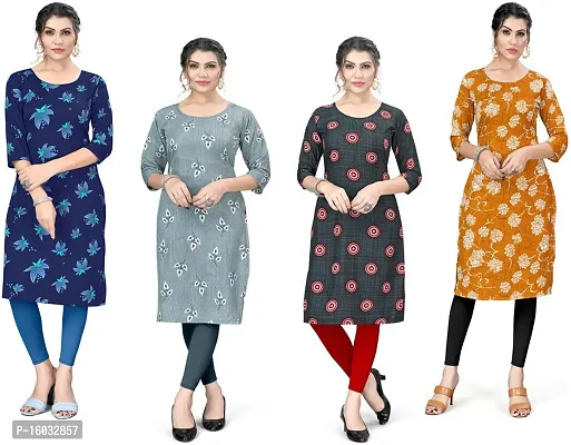 Stylish A-Line Multicoloured Printed Crepe Kurta Pack Of 4