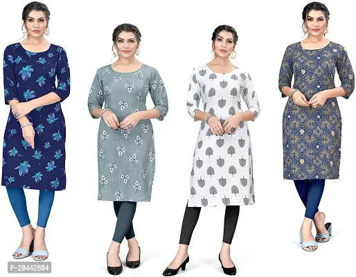 Stylish A-Line Printed Crepe Kurta Pack Of 4