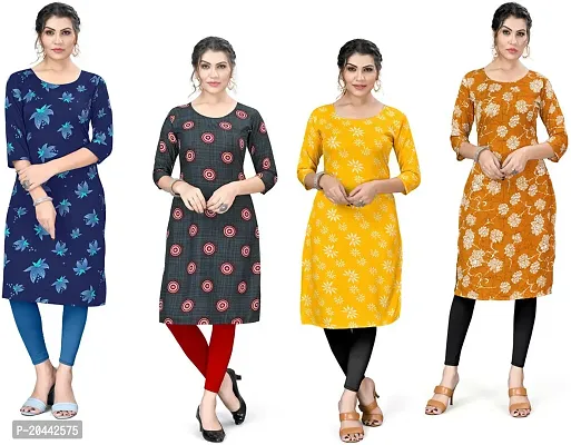 Stylish A-Line Printed Crepe Kurta Pack Of 4-thumb0