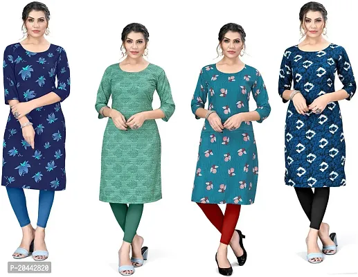 Stylish A-Line Printed Crepe Kurta Pack Of 4