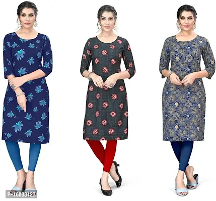 Stylish A-Line Multicoloured Printed Crepe Kurta Pack Of 3-thumb0