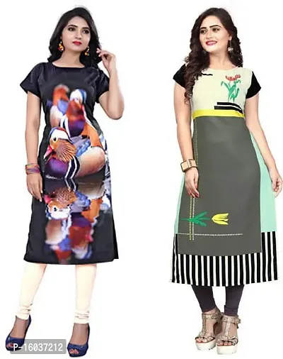 Stylish Printed Crepe Kurta For Women Pack Of 2-thumb0