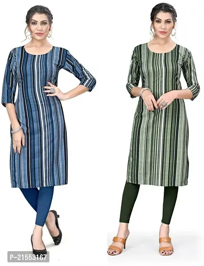 Stylish A-Line Multicoloured Printed Crepe Kurta Combo Of 2-thumb0